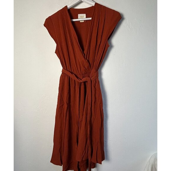 Maeve Dresses & Skirts - Anthropologie Maeve Womens Noronha Wrap Midi Dress XL Orange Cap Sleeve Belted